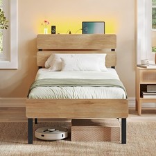 Image of Single Metal Bed Frame 90 x 190 cm LED Lights USB and Type C Ports Under