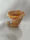NYC Vogue Merc Milk Glass Slag Orange White Cornucopia Toothpick Holder Vase VTG