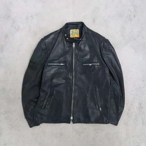 Vintage Brimaco Leather Cafe Racer Motorcycle Jacket Size Large Blue