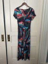 Soft Surroundings Abstract Print Maxi Dress Womens Size Medium Pink Blue Boho