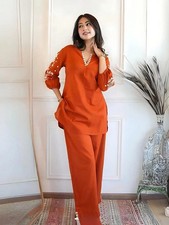 Indian Party Wear Cotton Rayon Kurta Pant Set Bollywood Top Tunic Kurti Cord Set