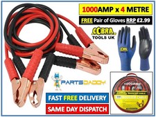 HEAVY DUTY 1000AMP CAR VAN JUMP LEADS 4 METRE BOOSTER CABLES START NEW & GLOVES