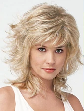 Medium Layered Wavy Natural Platinum Blonde Mix Synthetic Hair Wigs Women Soft