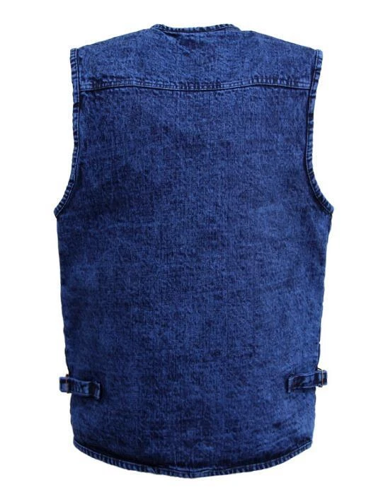 New Men's Outdoor Vest Denim Waistcoat Jacket fastener Multi-Pocket Jean coat - Image 4 of 4
