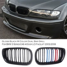 L+R FRONT KIDNEY GRILL Gloss Black M-Color for BMW E46 4DR 320i 325i 330i 02-05