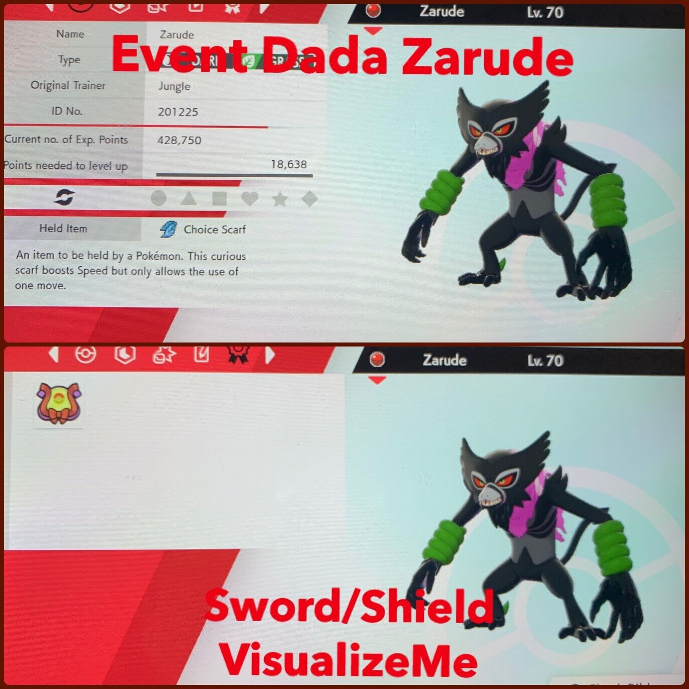 Legit 6IVs! Dada Zarude (Scarf Zarude) + free item for Pokemon Sword/Shield