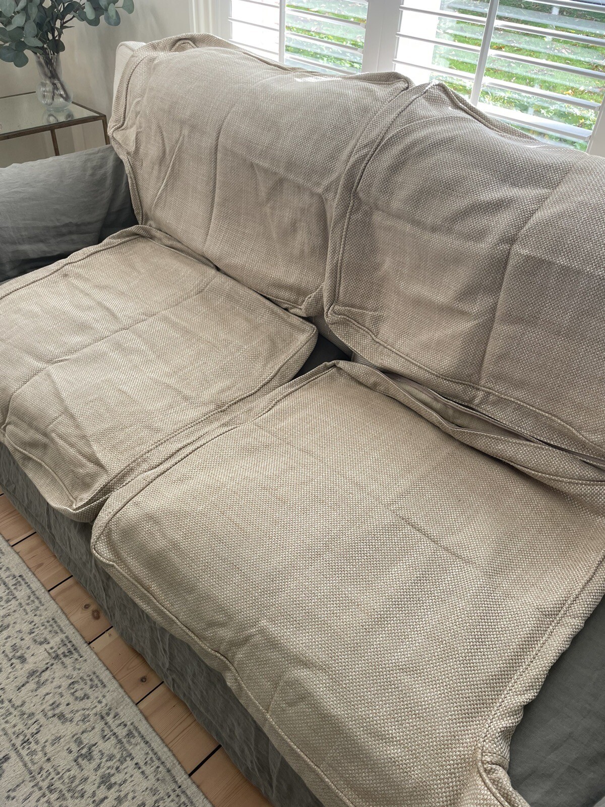 High End Multiyork Classic High Back Sofa Beige Plus Sand Covers RRP£