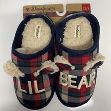  NEW Dearfoams LIL BEAR kid's plaid slippers size 13/1