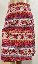 Vintage Talbots Wrap Skirt Multi Red Floral 100 Cotton USA Made Women's Sz 8