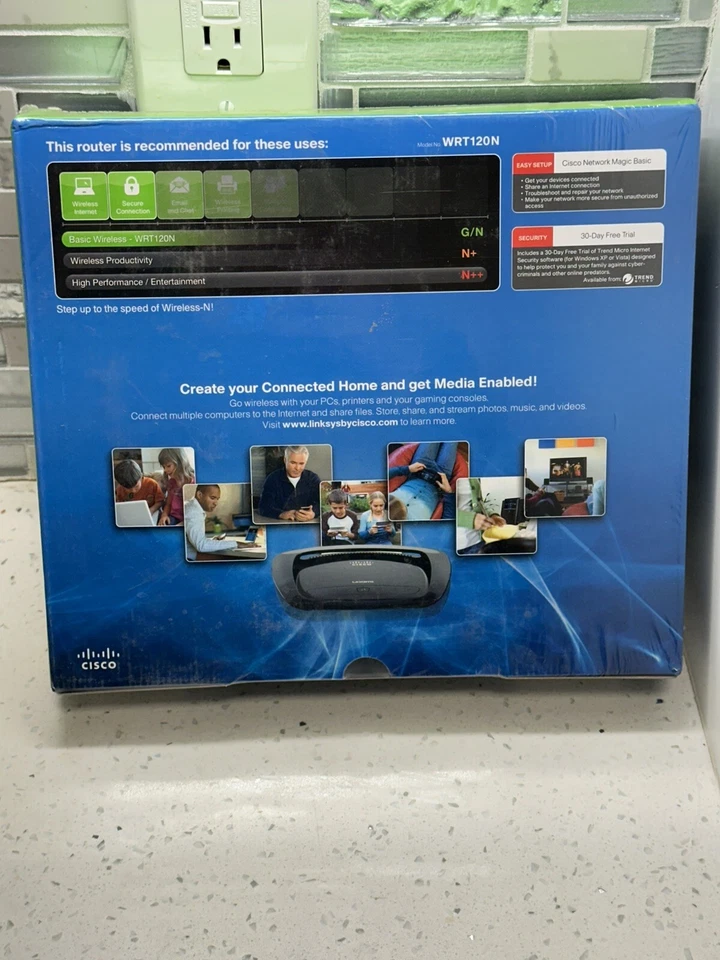 Linksys Wireless-N Home Router Cisco Model WRT120N 2.4 GHz Four Port New SEALED - Image 2 of 4