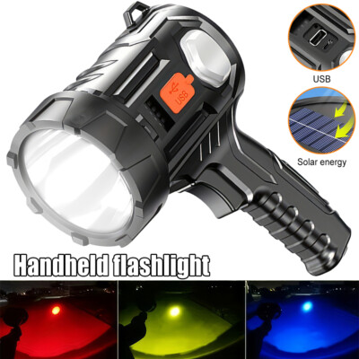 900000000LM Bright Solar USB Rechargeable LED Spotlight Handheld Flashlight IPX4