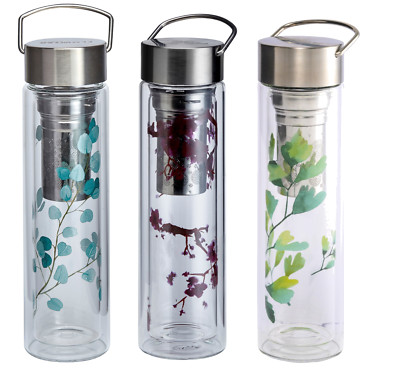 FLOWTEA Glastrinkflasche Trinkflasche - Neoprenhülle Glas Metalldeckel Auswahl