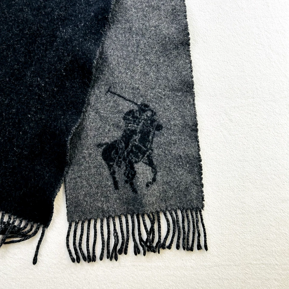 Шарф Polo Ralph Lauren черный серый шерстяной пони зимний уличный опрятный бревно мужской - Изображение 3 из 4