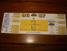Los Angeles LAKERS vs. CLIPPERS  FULL TICKET  Magic, Worthy, Kareem  NBA CHAMPS!