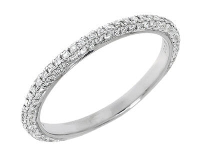 14k White Gold Ladies Pave Round Diamond Eternity Domed Wedding Band ...