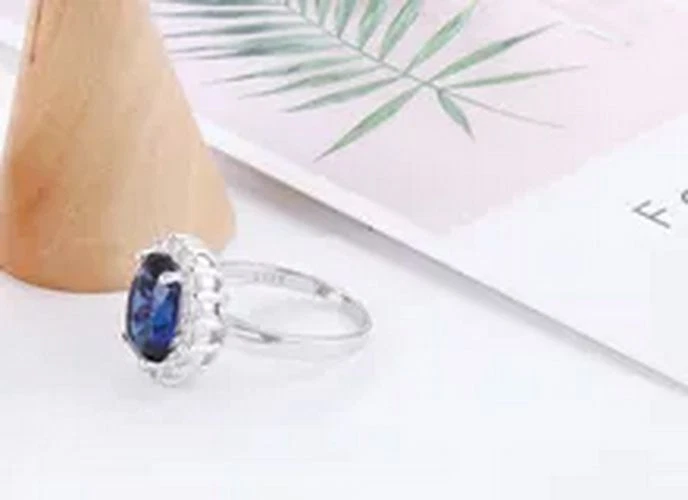 Blue Sapphire Tibetan Silver Rings Women Fashion Jewelry Wedding Bands Ring 3mm - Image 4 of 4