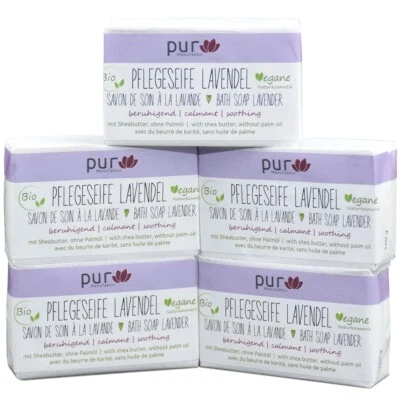 PUR MANUFAKTUR Pack of 5 Lavender Nourishing Soap with 5 x 100g Organic Shea Butter Natural Soap