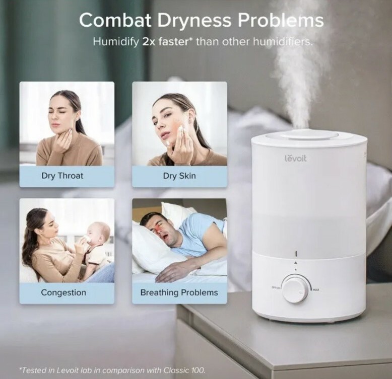 LEVOIT Dual 150 Humidifier for Big Bedroom, 3L Cool Mist Top Fill Essential Oil