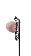 Pompom Purse Charm Keychain Pink Mauve Black Sparkly Faceted Beaded Strap NEW