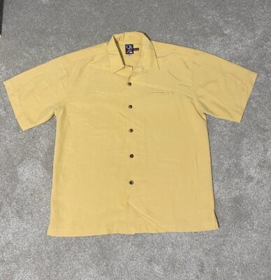 Quiksilver Shirt Mens Size Large Button Up Yellow Beach Casual Short Sleeve