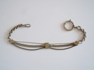 Vintage Uhrenkette 3 Ketten Kettenschieber Alte Nickelfarbe19,8 g/27,5 cm
