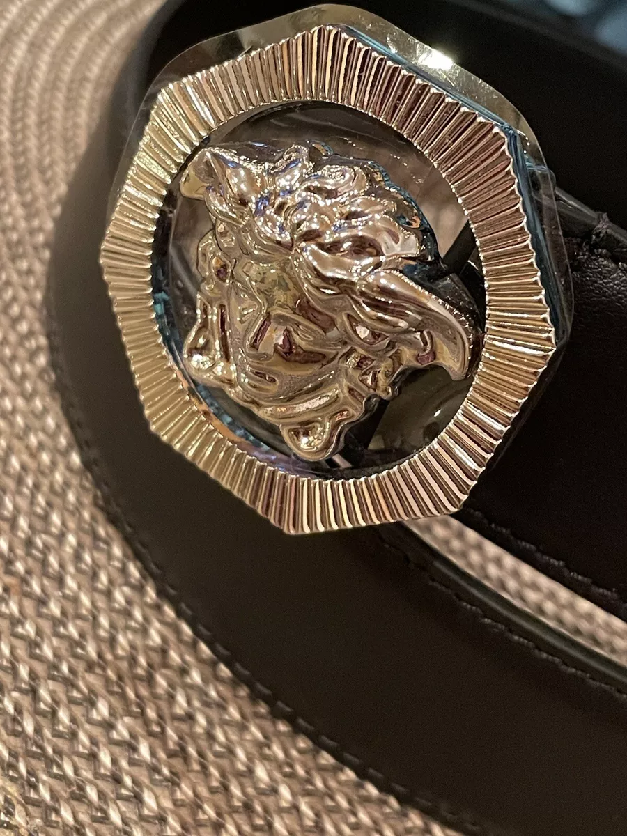 VERSACE Black & Silver Large Medusa Buckle Belt Size 85 or 34