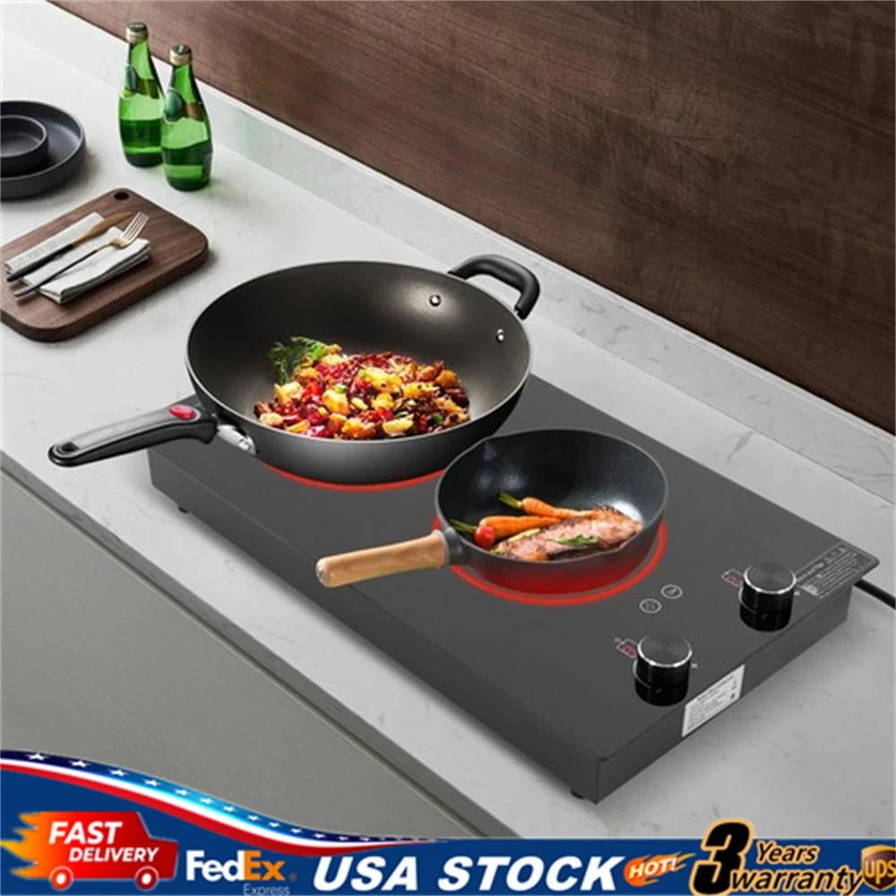Electric Hob Cook Top Stove 110V Cooktop 2 Burners Ceramic Cooktop