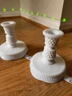 Set of 2 Vintage Westmoreland Hobnail Milk Glass Candlestick Holders