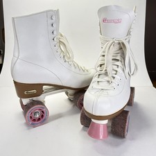 Chicago Women's Rink Roller Skates - White 8 - PINK Wheels