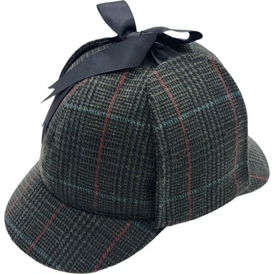 HATSXCAPS Sherlock Holmes Deerstalker Hat – Houndstooth & Herringbone Patchwork Tweed Cap