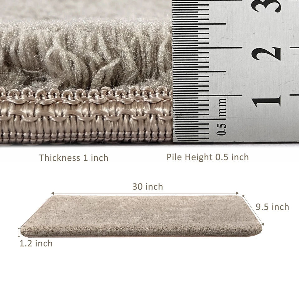 Bullnose 柔软毛绒桩地毯楼梯踏板盖着陆垫地毯套装无胶带 — 第 4/4 张图片