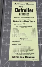 Vintage 1935 Michigan Central Railroad The Detroiter Restored Schedule TimeTable