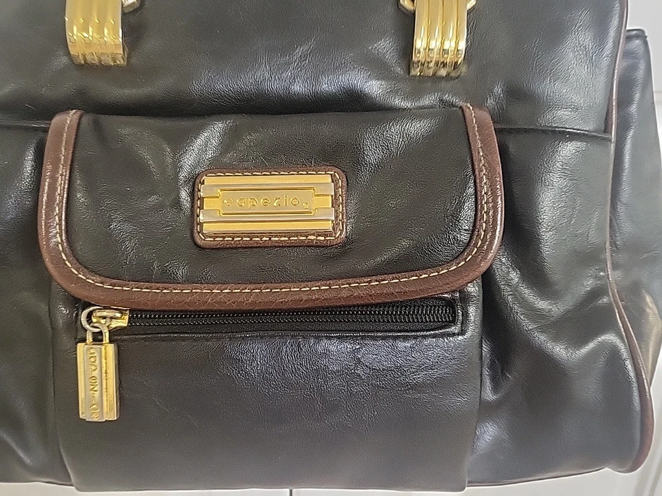 CAPEZIO Black w Brown accents Leather Purse, Gold Colored Accents Vintage - Image 3 of 4