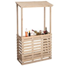 Multi-Use Wooden Outdoor Bar Counter with Roof - Garden & Patio Serving Station
