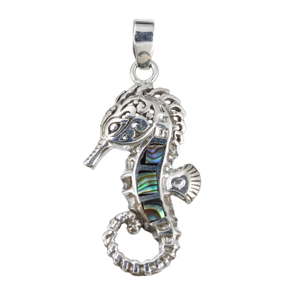925er Silber Anhänger Kettenanhänger Seepferdchen Abalone Perlmutt Handarbeit - Bild 2 von 4