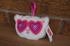 PLUSH Cattitude PINK Glitter White Kitty Cat Stuffed Animal Small Clip On Dangle