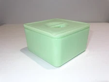 Vintage Jeannette Floral Poinsettia Jadeite Square Refrigerator Dish Box As Is