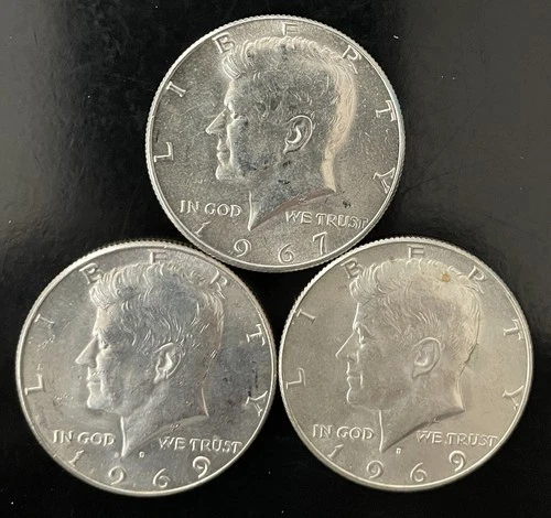 Kennedy Half Dollar Lot of  3 - 40% - 1967, 1969D x2-  AU/UNC -
