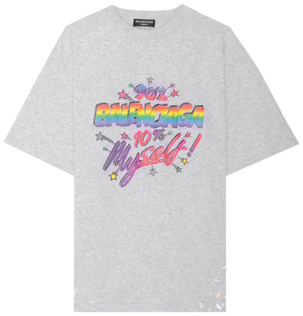 Size XXL - Balenciaga 90/10 Large Fit Vintage T-Shirt Grey 641655TMVH39012 