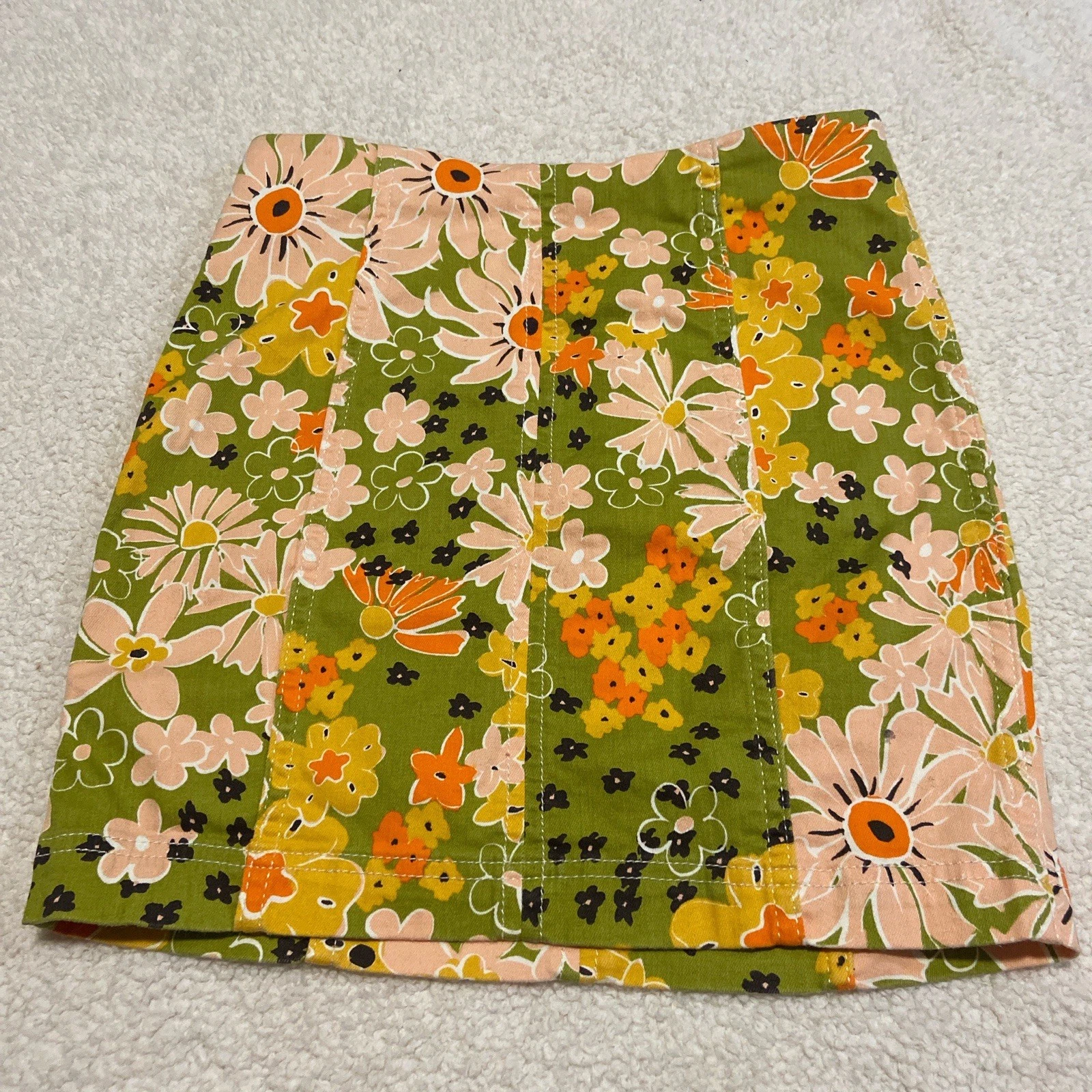 Free People Women’s Green And Yellow Floral Cotton Mini Skirt Size 4