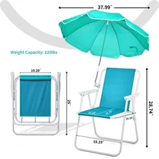 Portable Folding 1 PACK Mint Green Beach Chair with Umbrella 265 LBS Outdoor