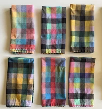 Set of 6 RARE BAGGU Reusable Organic Cotton Cloth Napkins Madras Check Plaid