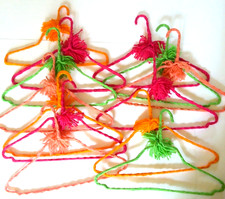 13 VTG 70s Crocheted Hangers Pom Poms Handmade Metal Boho Retro Granny Knit