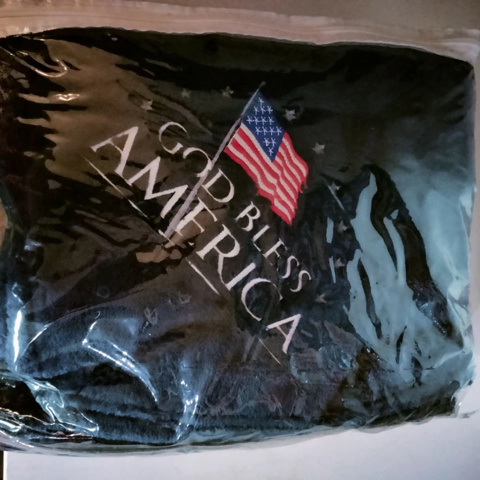 Kanata Blue Fleece Blanket God Bless America Patriotic Throw Toss Case - Image 2 of 4