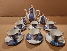 Vintage Blue  White w/ Gold Trim Tea/Coffee Set - 16 Pieces Total