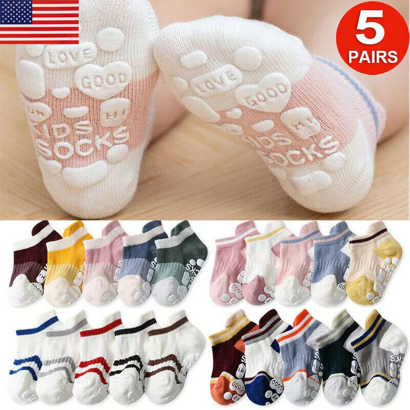 Kids Toddler Anti-slip Non Skid Socks Baby Girls Boys Cotton Low-Cut Floor  Sock