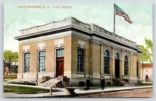 Gloversville NY~Busy Corner @ Post Office Entrance~Man w/Dog Chats~Fire Hydrant