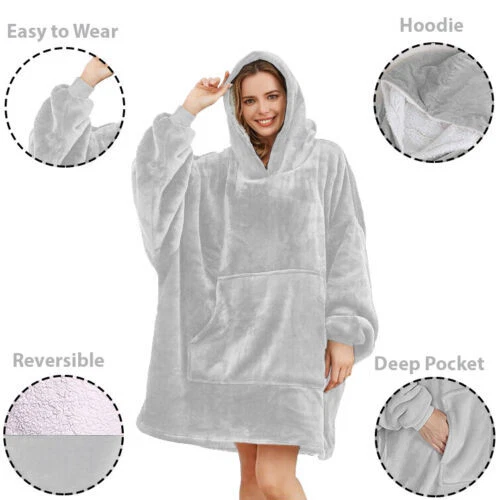 Oversized Hoodies Snuggy Hooded Blanket Super Plush Fleece Wearable Large HOodie - Picture 27 of 51