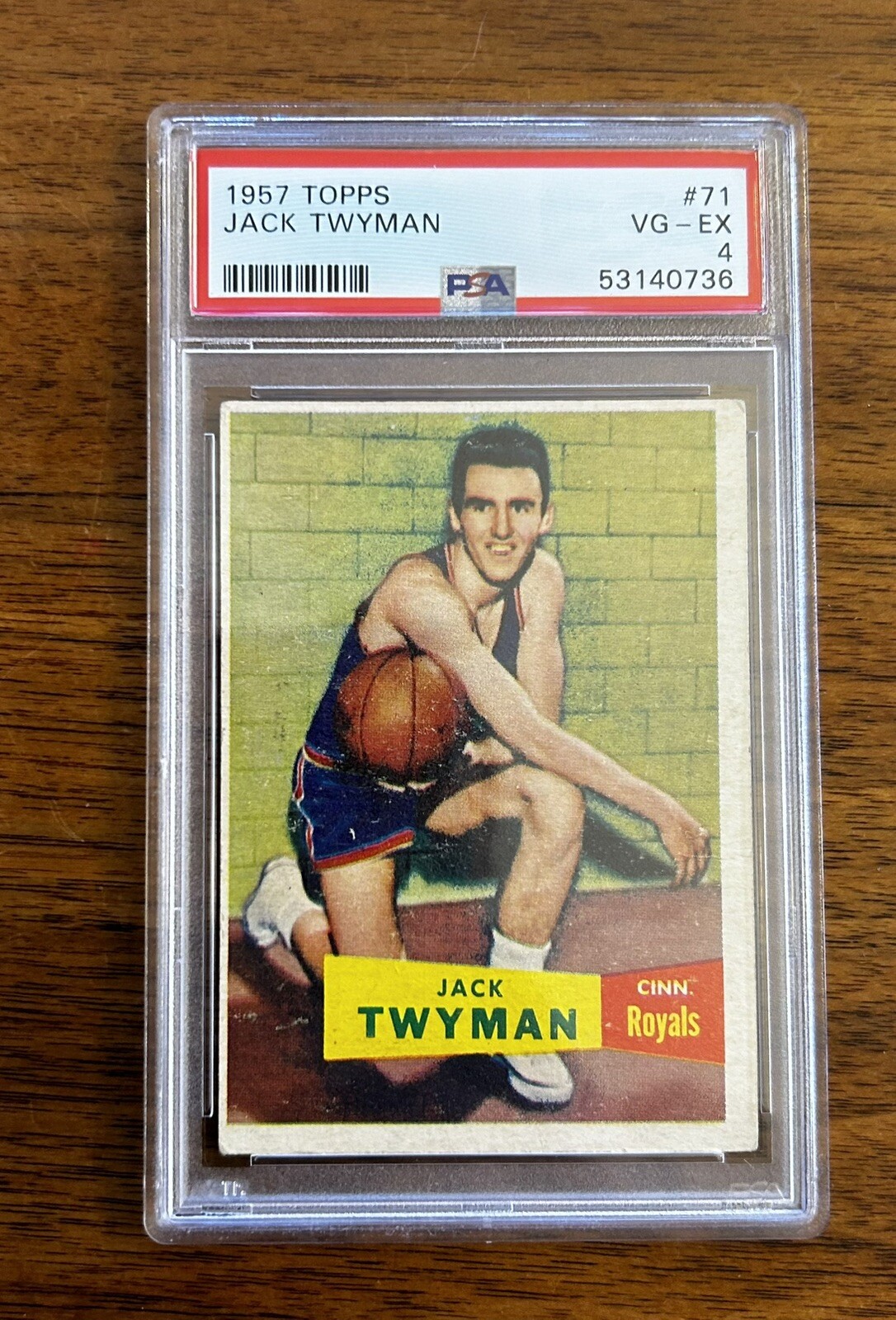 1957 Topps Basketball Card #71 JACK TWYMAN Cincinnati Rookie RC HOF PSA 4 VG-EX