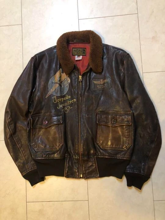 AVIREX G-1 M422 Leather Bomber Flight Jacket 42 Brown Authentic